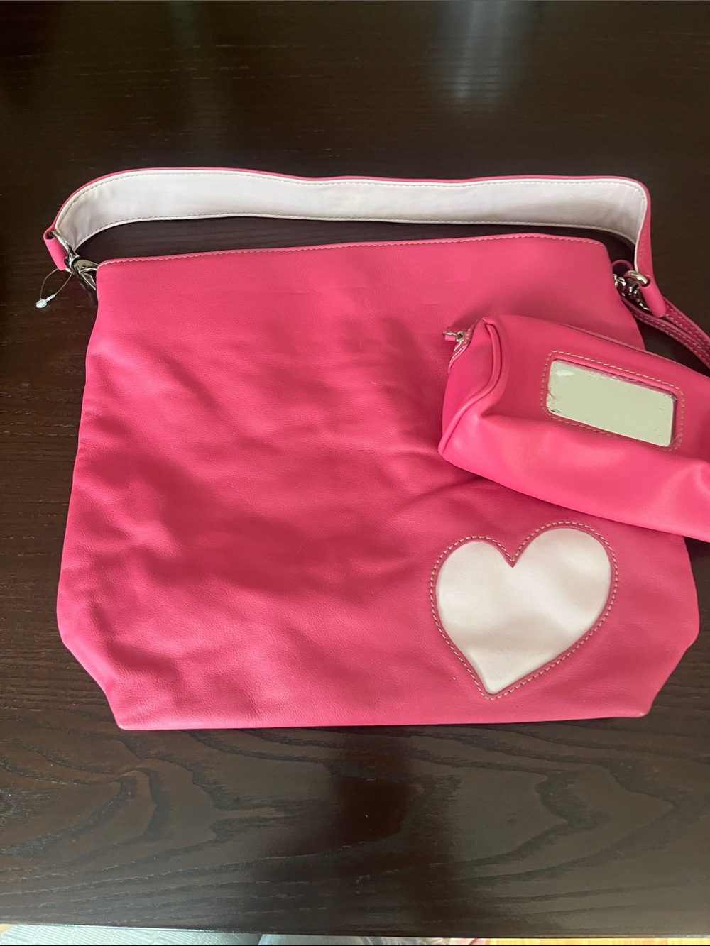 Like new Giani Bernini Hot Pink Shoulder Bag with Cream Heart Accent
